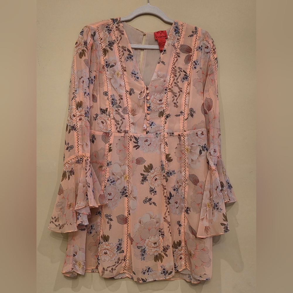 Christina Blush Floral Blouse with Flared Sleeves